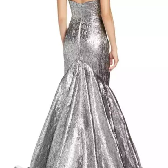 MAC DUGGAL STRAPLESS METALLIC BROCADE MERMAID GOWN in MERCURY sz 16 $598 66025D - Picture 4 of 16